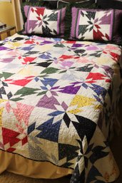 Handmade/ Stitched Queen Size Pattern Quilt As Pictured Including 2 Matching Shams As Pictured.