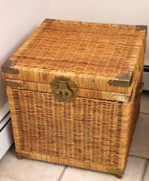 Vintage Wicker Trunk With Brass Closure And Handles