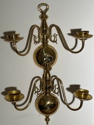 Pair Of Colonial Style Brass Candle Sconces Measure Approximately 14 X 6 X 12 Inches