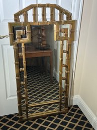 Vintage Faux Bamboo Gold Greek Key Wall Mirror Approximately 24 Inches X 36 Inches