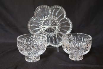 Lot Of 3 Waterford Crystal Pieces With Lismore Serving Dish And 2 Bowls.