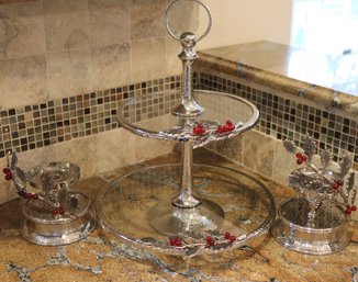 Quality 2- Tiered Pastry Dish And Candle Holders