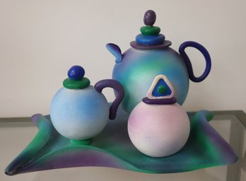 Handcrafted/painted Tea Set Art Sculpture Signed By The Artist