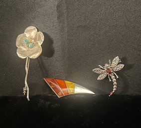 Sterling Silver Assortment Of 3 Brooch Pins