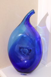 Gorgeous Handblown Cobalt Blue Kosta Boda Kjell Engman 7040773 Glass Art Sculpture/vase With Heart In Center