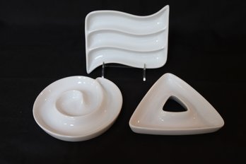 Set Of Three Crate And Barrel White, Porcelain Nut Dishes With Contemporary Designs