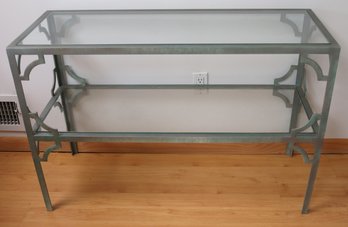 Stylish Rectangular Metal Console Table In A Distressed Finish