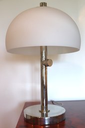 Contemporary Chrome Mushroom Style Lamp With Frosted Glass Shade