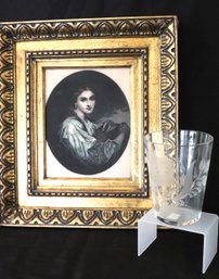 Etching On A Resin Panel In A Carved Wood Frame Includes An Etched Vase From MMOA Made In Portugal