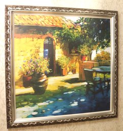 Courtyard Escape By Philip Craig Vinyl Landscape Print Decor In A Carved Wood Frame Approx. 42 X 42 Inches