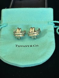 TIFFANY AND CO. PAIR OF STERLING SILVER CROSS HATCH EARRINGS - SIGNED