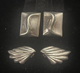 Sterling Silver 2 Pair Modern Style Earrings