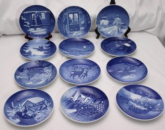 Lot Of 12 Bing And Grundahl Blue And White Annual Commemorative Plates. Years 1958-1969.
