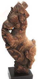 Highly Carved Vintage Wood Yali Elephant Sculpture,