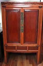 Tall Vintage Chinese Wooden Armoire Cabinet With Decorative Bone Inlay