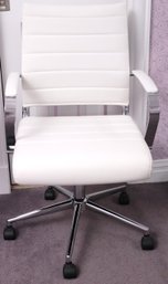 Contemporary Chrome And White Ribbed Midback Swivel Desk Chair