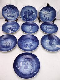 Lot Of 10 Blue And White Bing And Grundahl Annual Christmas Commemorative Plates.