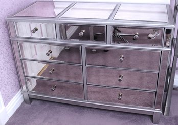 Stylish Mirrored Dresser Painted In A Modern Metallic Gray