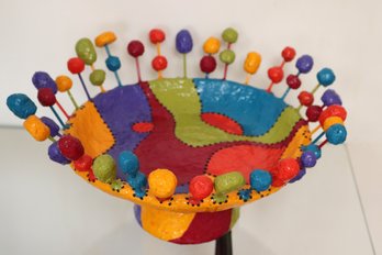 Fun Colored Handcrafted/painted Papier Mch Pedestal Bowl