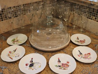 Includes A Covered Cake Plate, Set Of 6 Porcelain Cheese Plates By Philippe Deshoulieres France And 17 Wine