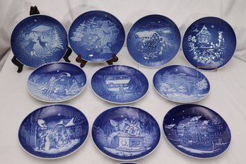Lot Of 11 Bing And Grundahl Blue And White Annual Commemorative Christmas Plates 1980 - 90
