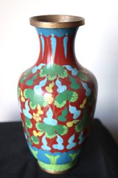 Antique Cloisonne Vase With Double Gourd And Leaves Design.