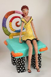 Handcrafted/painted Papier Mache Character Doll And Bench