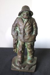 Bronze Figure Of Sailor With Hat And Fishing Net.