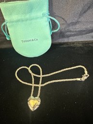 TIFFANY AND CO. 18K YG / .925 3 PC HEART PENDANT ON 16.5 INCH STERLING SILVER ROPE CHAIN - SIGNED ITALY