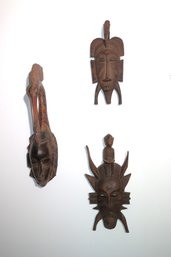 Set Of 3 Vintage Hand Carved Traditional African Wall Mounted Sculptures Includes Senufo Piece