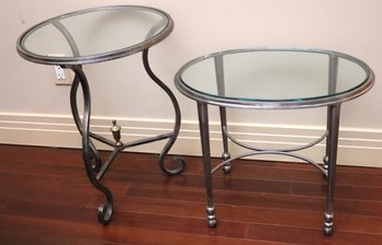 Includes 2 Ornate Metal And Glass Circular And Oval Accent/end Tables