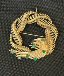 14K YG Abstract Brooch/ Pendant With Emerald Accent Stones