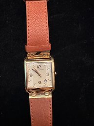 Michael Kors Chunky Square Faced Watch With Gold Details And Leather Band