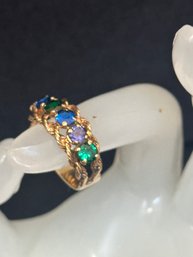 14K YG Fancy Ring With Sapphires Peridot And Amethyst Stones - Size 8