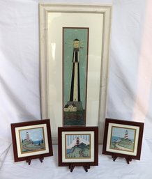 Four Framed Prints Of Lighthouses.