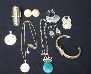Lot Of Mixed Jewelry Items With Gilded Sterling Pendant With Small Eternity,  Knot Bangle, Assorted Earrings