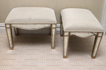 Pair Of Stylish Bedside/vanity Stools With Antiqued Mirrored Finish