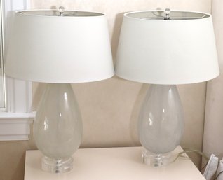 Pair Of Contemporary Opaque Glass Table Lamps On Lucite Base