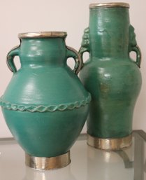 Set Of Moroccan Ceramic Vases With Metal Liner
