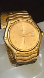 18k YG Men's Ebel Swiss Quartz Watch With Roman Numerals And Datejust