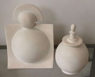 White Ceramic Ginger Jar And Handcrafted Art Sculpture