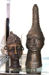 Possible Bronze Tribal Heads Stands & But May Not Be Authenticated
