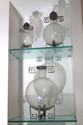 Set Of Decorative Glass Decanter Bottles With Metal Handles & Stands
