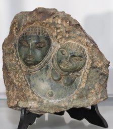 Unique Carved Stone African Sculpture With Polished Faces