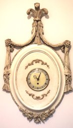 Decorative French Style Wall Clock With Fleur De Lis Applied Decoration & Swags With Fringe