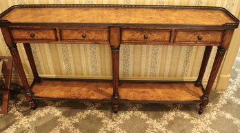 Theodore Alexander Fine Burlwood Finished 2-tiered Console Table With Fluted Legs And Gallery Rail