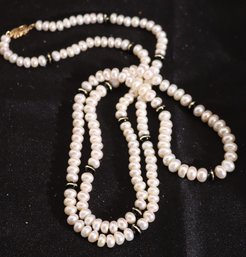 Stunning Long Beaded Pearl Necklace With A 14 KT Gold Clasp