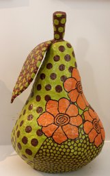 Handcrafted/painted Papier Mache Sculpture Of A Pear With Painted Floral Accents  In The Style Of Yayoi Kusama
