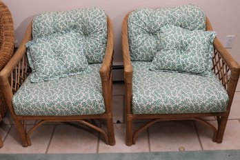 Pair Of Wicker Armchairs Designed By Henry Link, NC. With Seat And Back Pillows.