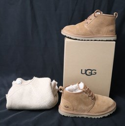 UGG Suede Booties Fleece Lined Size 8, And Calvin Klein Beige Sweater Size M